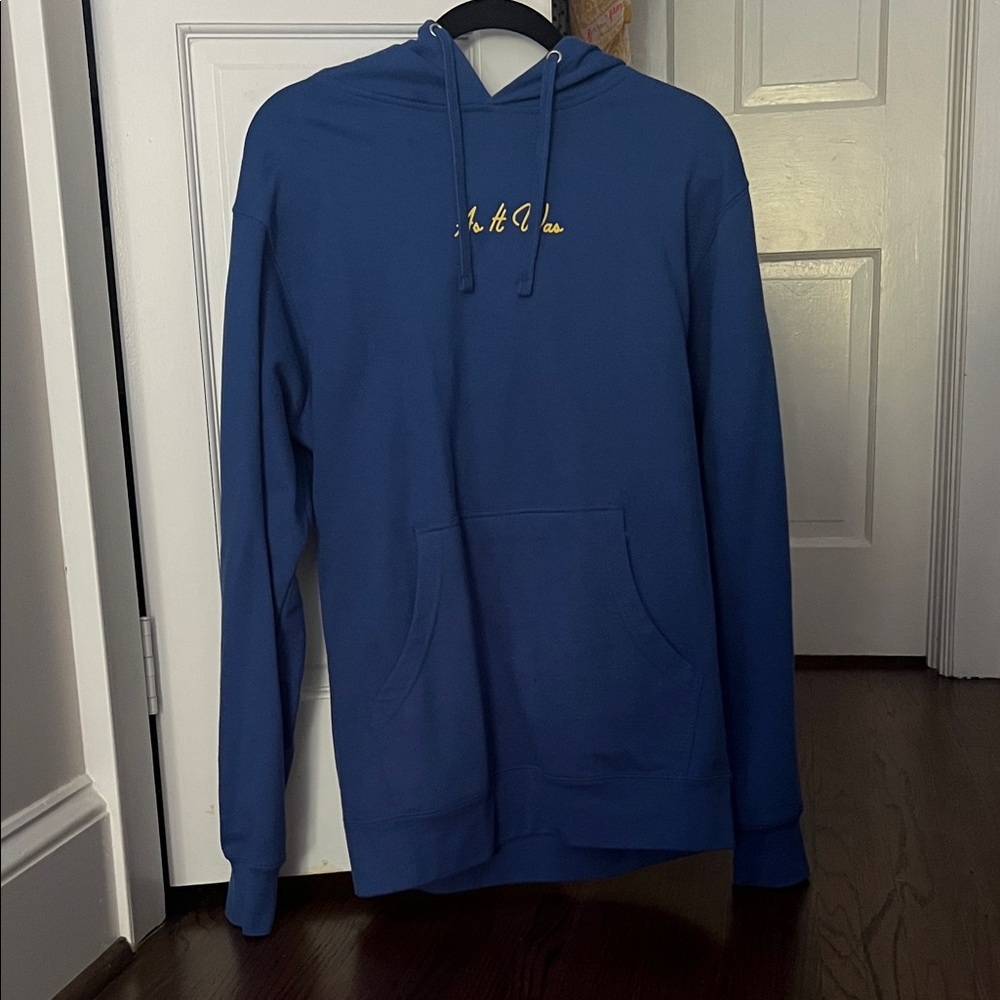 Blue Hoodie with Yellow Embroidery